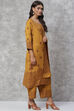 Mustard Jacquard Straight Kurta image number 6